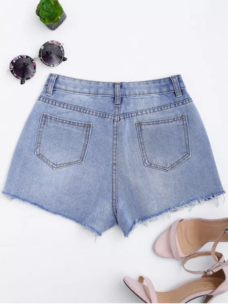 Trendy Patched Pineapple Sequined Ripped Denim Shorts – Ncocon