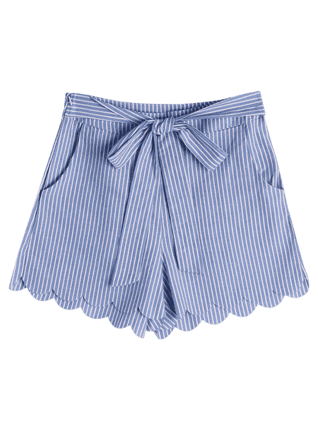 Fashion Scalloped Hem Bowknot Striped Shorts – Ncocon