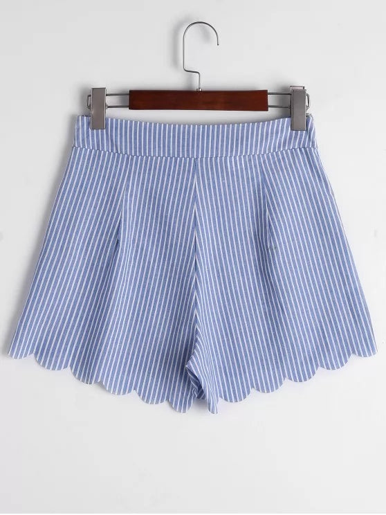 Fashion Scalloped Hem Bowknot Striped Shorts – Ncocon
