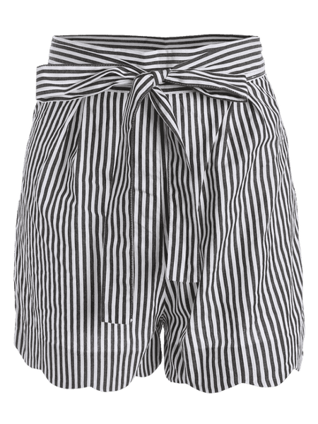 Trendy Belted Scalloped Stripes Shorts – Ncocon