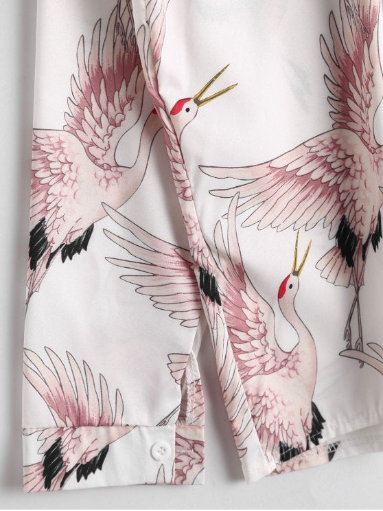 Trendy Birds Print Button Up Shirt – Ncocon