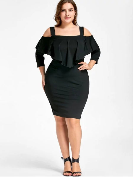 Trendy Plus Size Overlay Cold Shoulder Sheath Dress – Ncocon