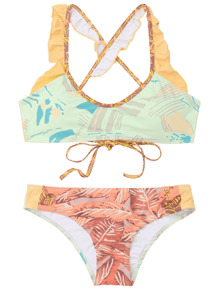 Cheap Ruffles Color Block Printed Bikini – Ncocon