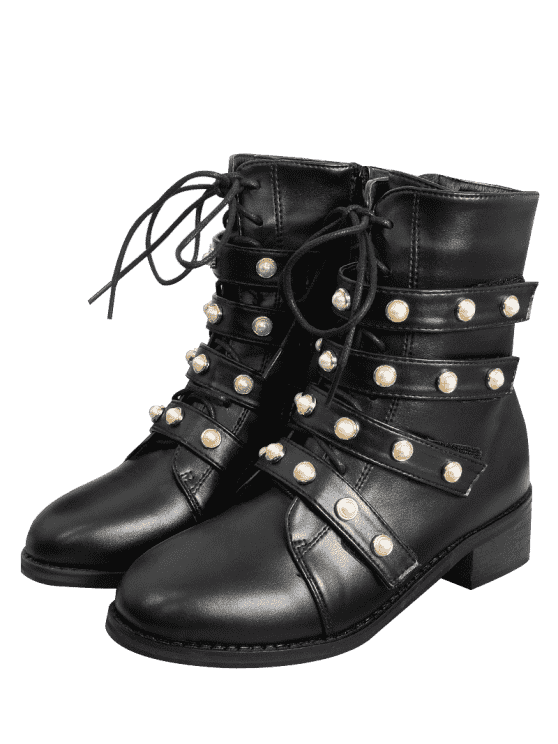 Trendy Front Tie Faux Pearl Accent Ankle Boots – Ncocon