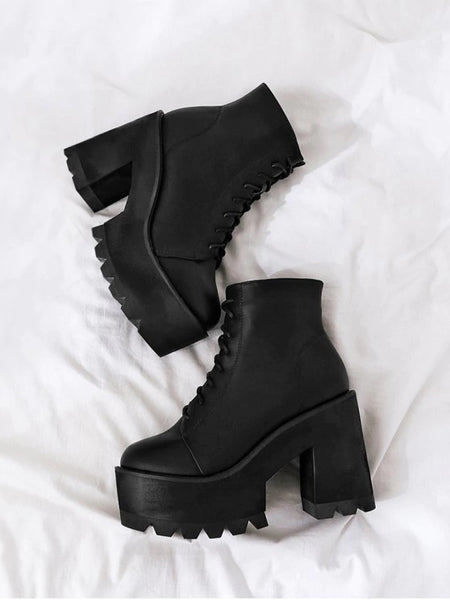 Trendy Chunky Heel Lace UP Platform Boots – Ncocon