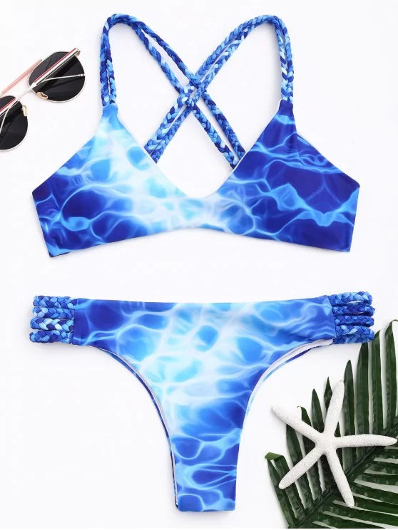 Cheap Cross Back Tie Dyed Plaited Bikini Ncocon