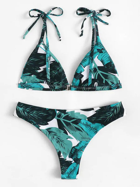Tie Shoulder Leaf Print Bikini Set – Ncocon