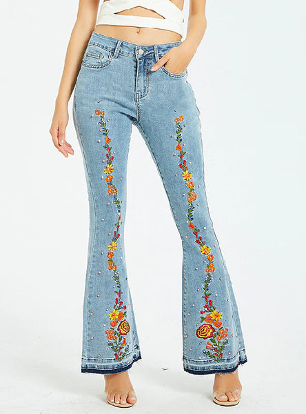 2022 WOMEN EMBROIDERED WIDE-LEG JEANS – Ncocon
