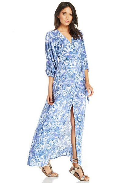 FLORAL PRINTED DRAWSTRING WRAP CHIFFON MAXI DRESS – Ncocon