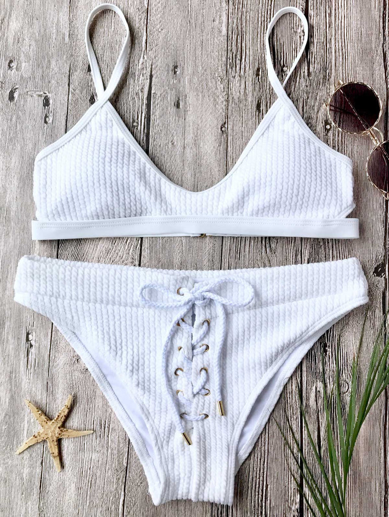 Ribbed Lace Up Bralette Bikini Set – Ncocon