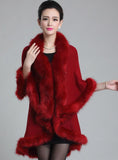 KNITTED DOUBLE CARDIGAN FAUX FOX FUR SHAWL CAPE