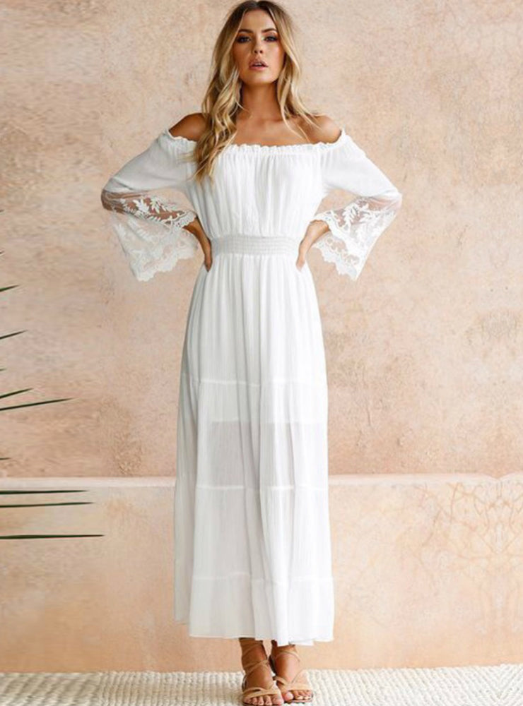 Sexy Off Shoulder Lace Boho Cotton Maxi Dress – Ncocon