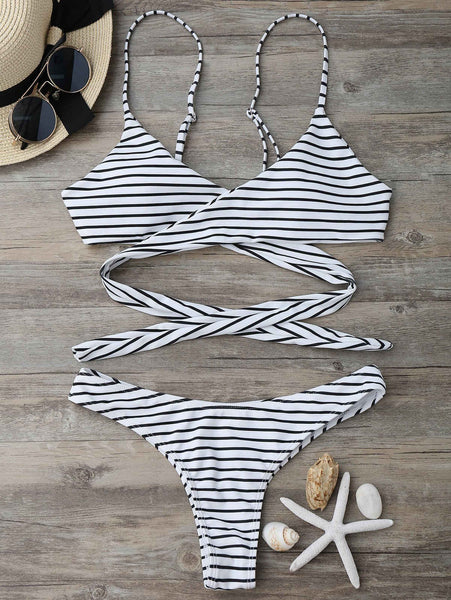 Striped Padded Wrap Bikini Set – Ncocon