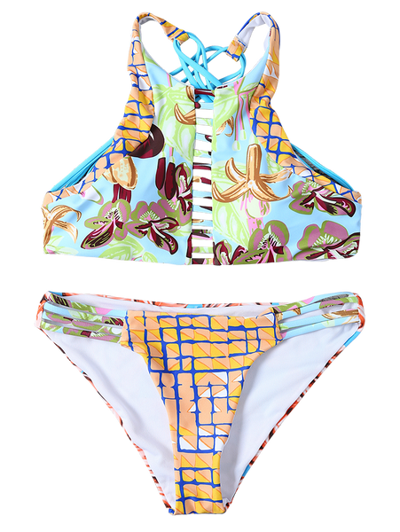 Flowers Striped Bandeau Bikini Set – Ncocon