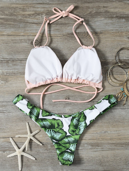 String Low Cut Tropical Print Bikini Set – Ncocon
