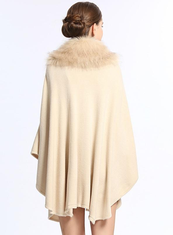 FOX LIKE FUR COLLAR LOOSE KNIT SHAWL CAPE LARGE SIZE – Ncocon