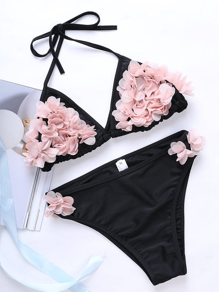 Flower String Halter Triangle Cup Bikini Set Swimsuit For Women – Ncocon