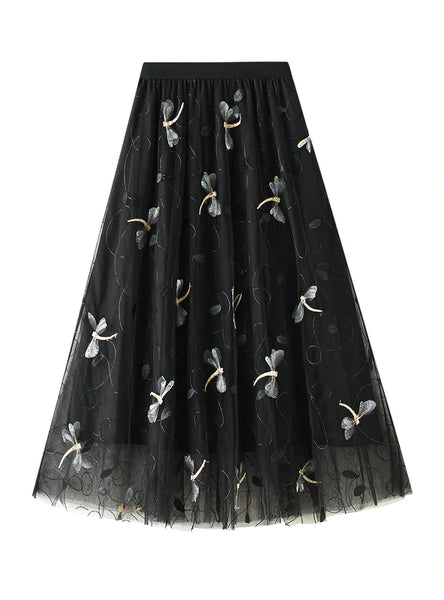 2022 3D EMBROIDERED DRAGONFLIES DOTTED GAUZE SKIRT – Ncocon