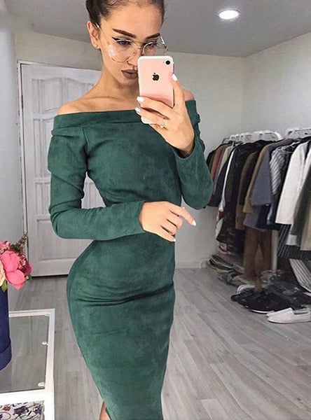 Long Sleeve off shoulder Women mid-calf Dress – Ncocon