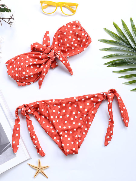 Front Strapless Bowknot String Polka Dot Tie Bikinis Swimsuits – Ncocon