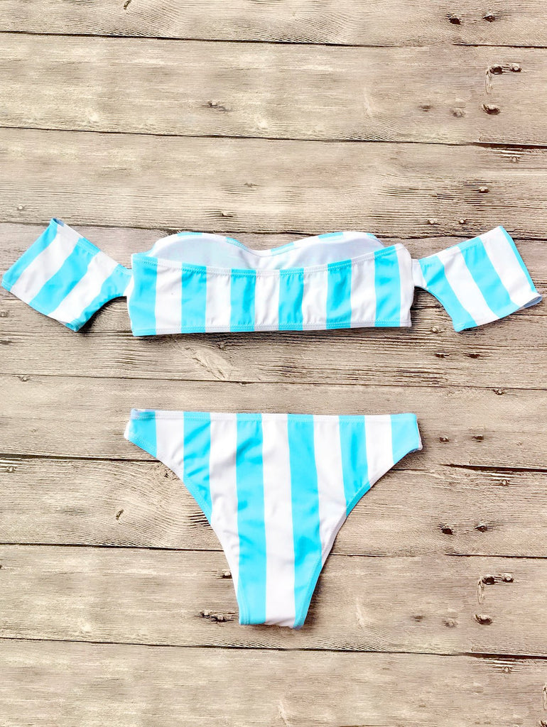 Striped Off The Shoulder Bikini Set – Ncocon