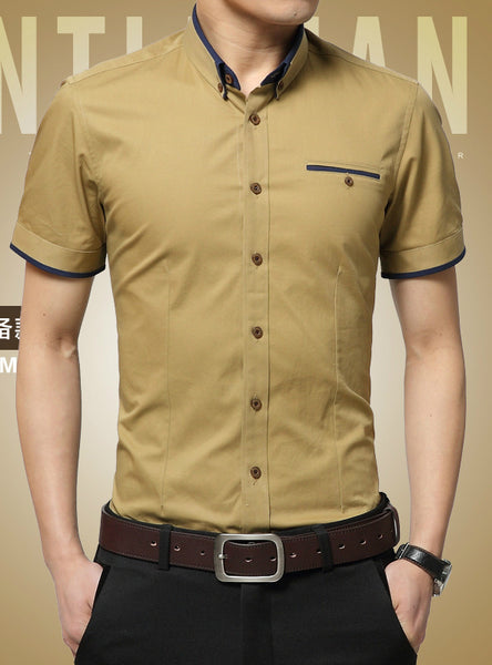 Men's Business Shirt Short Sleeves Turn-down Collar Tuxedo Shirt Shirt ...