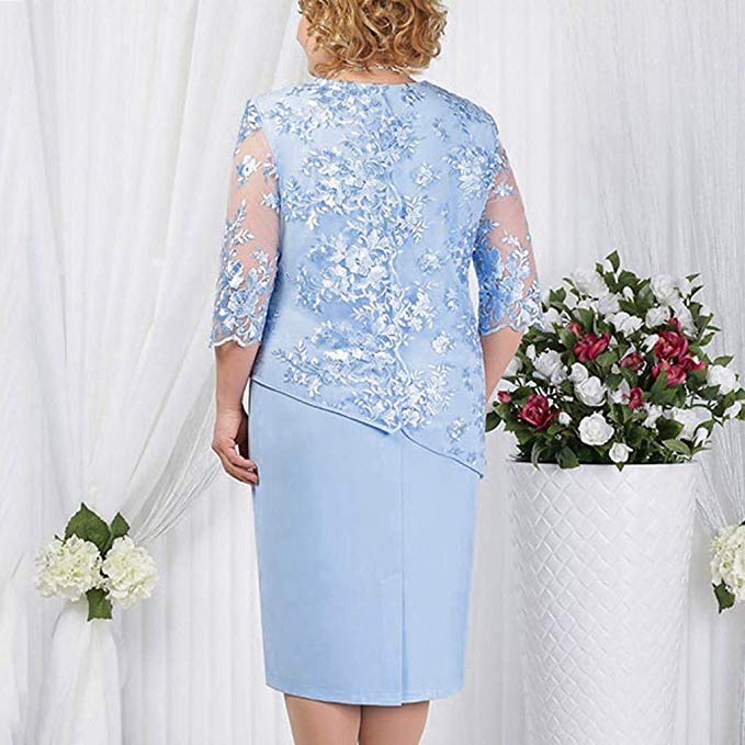 Ladies Plus Size Cocktail Dress Short Sleeve Lace Midi Dress Elegant E ...