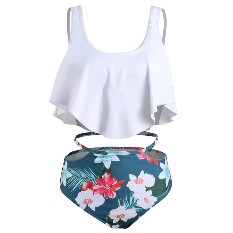 White Leaf Print Off The Shoulder Bikini Set – Ncocon