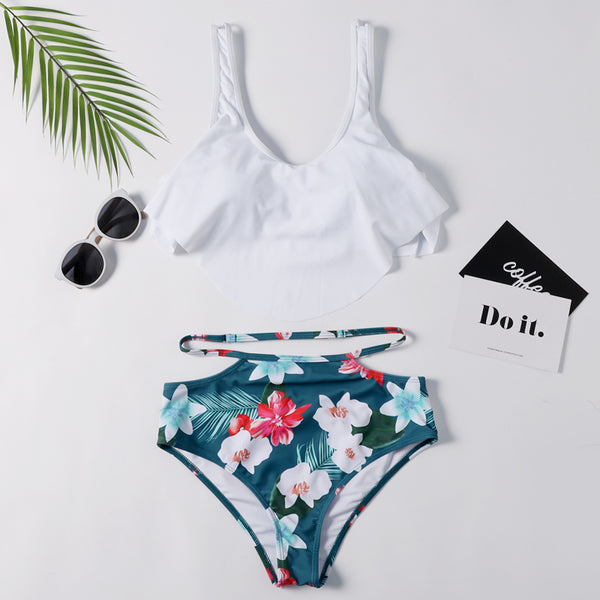 White Leaf Print Off The Shoulder Bikini Set – Ncocon