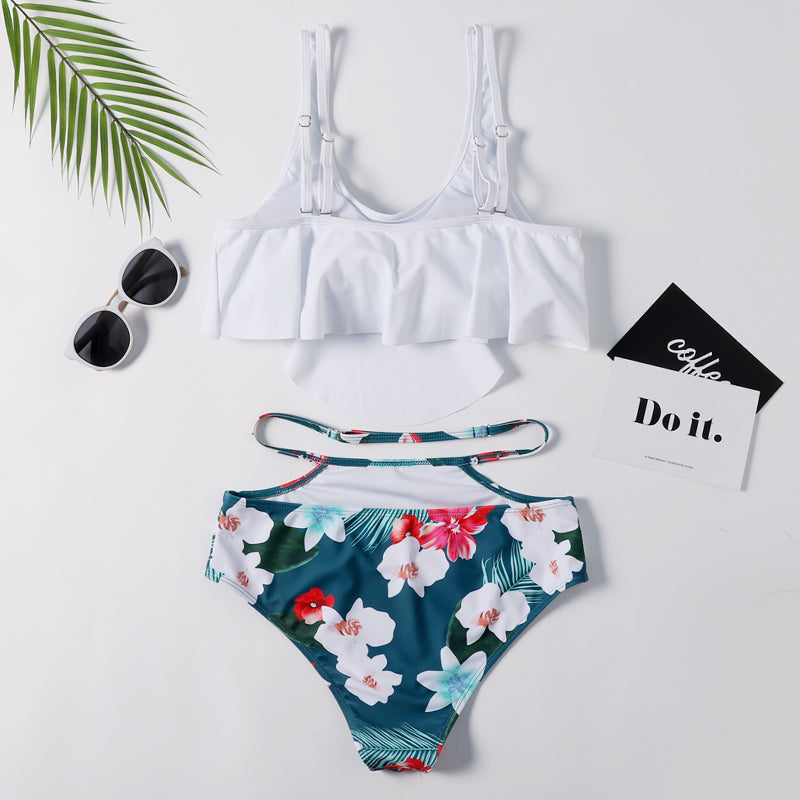 White Leaf Print Off The Shoulder Bikini Set – Ncocon