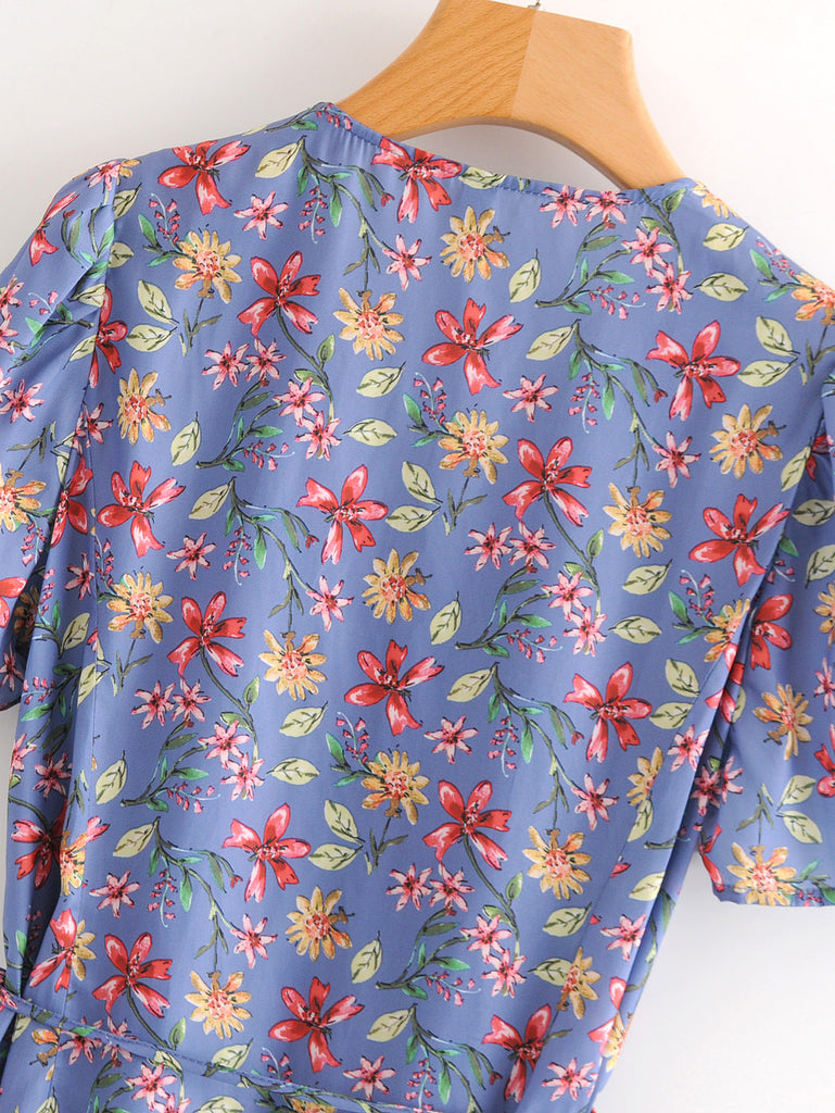 Short Sleeve Floral Wrap Dress – Ncocon