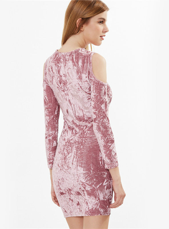 Pink Cold Shoulder Crushed Velvet Dress – Ncocon