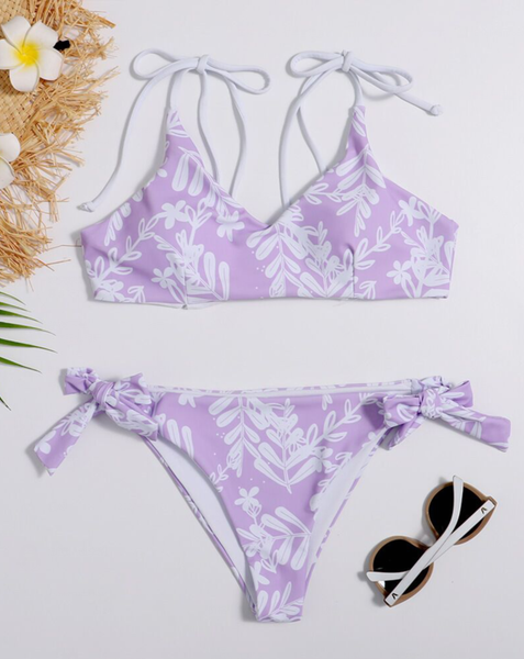 Purple Floral High Leg Bikini Set – Ncocon
