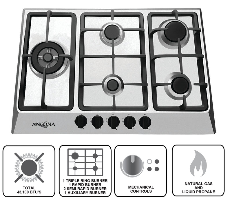 Elite 30 Inch 5 Burner Gas Cooktop Ancona Home