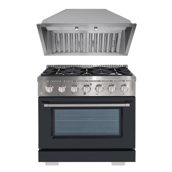 Ancona 2-piece 36” Gas Range with Convection Oven and 600 CFM Ducted Insert Range Hood Kitchen Pair