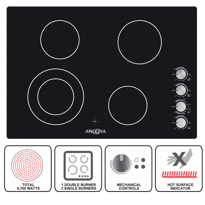 Elite 30 In 4 Burner Radiant Ceramic Cooktop With Knob Controls