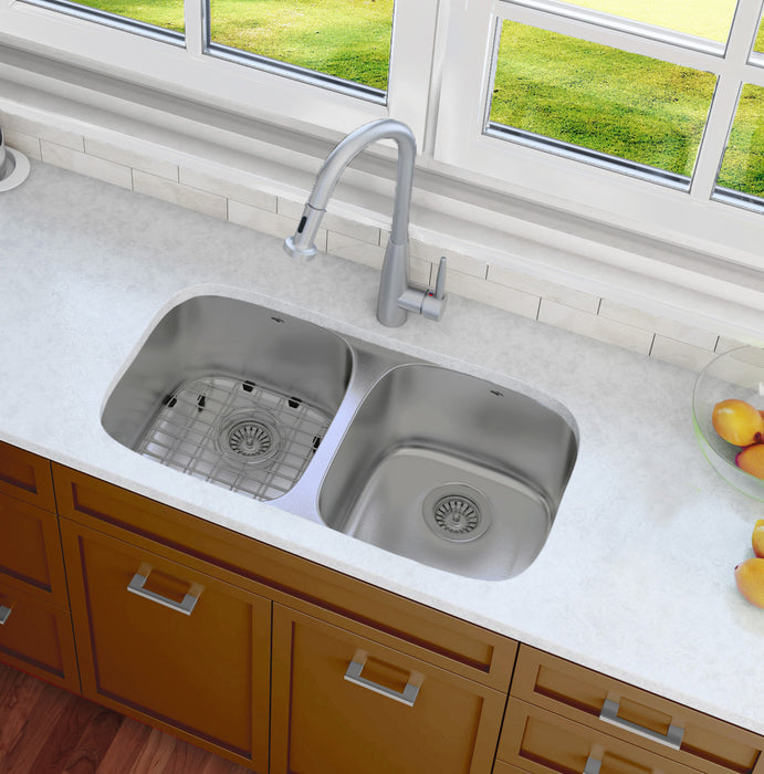 Capri Undermount Stainless Steel 32 In Double Kitchen Sink With Grid Strainers Ancona Home