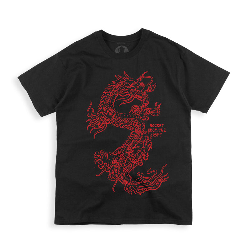 black shirt with red dragon