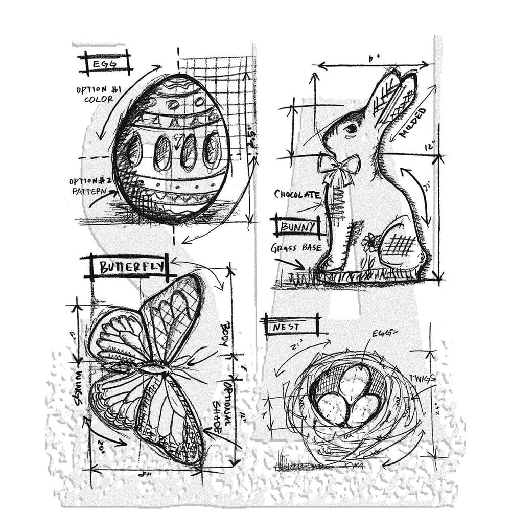 Tim Holtz Stampers Anonymous Cling Mount Stamp Easter Blueprint