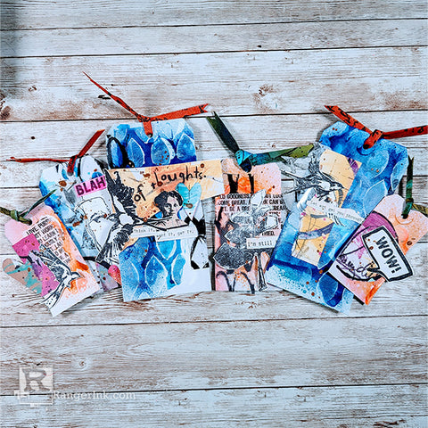 Dina Wakley MEdia Colorful Collage Tags by Laura Dame