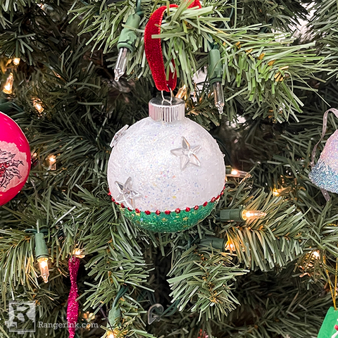 Red and Green Glitter Christmas Ornament with Stars