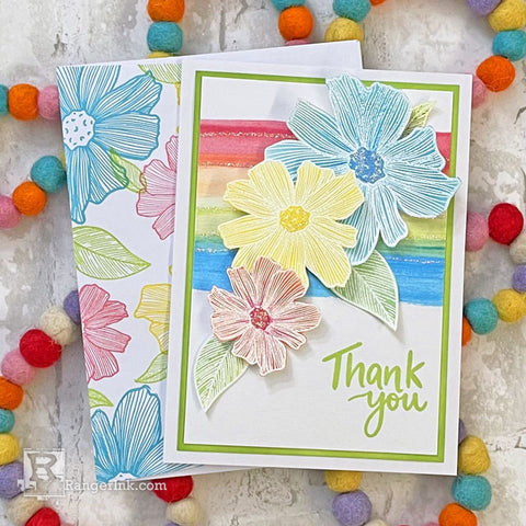 Liquid Pearls and Stickles Rainbow Thank You Card by Lauren Bergold