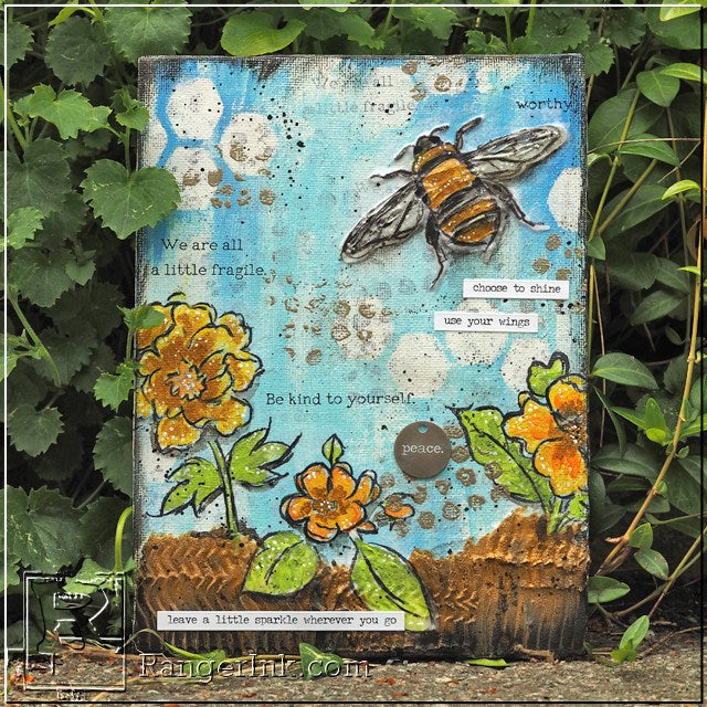 Bee Collection Paintings Thick Acrylic Paint Gold Foil Edge 