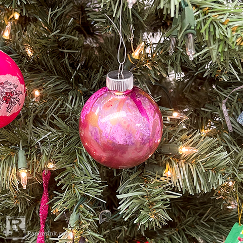 Pink and Red Marbled Alcohol Ink Ornament