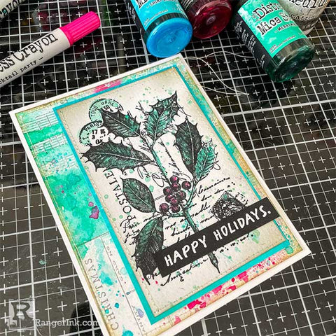 Distress Festive Shimmer Holly Card Finished