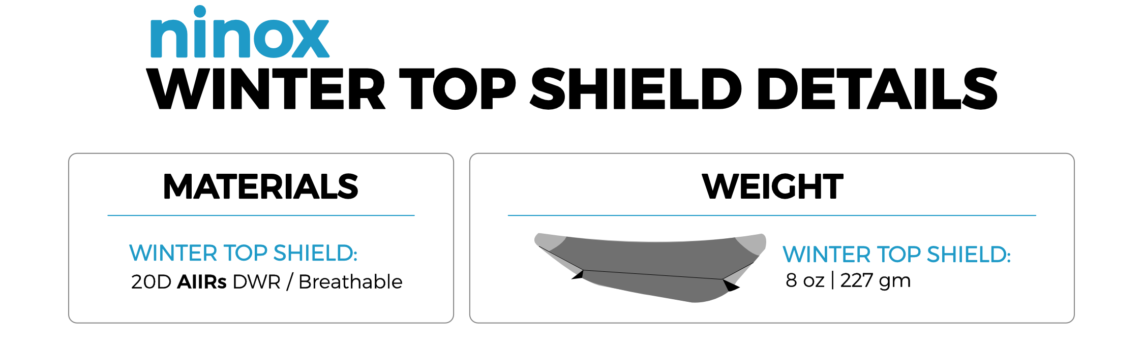 Ninox Winter Shield details and weights. 