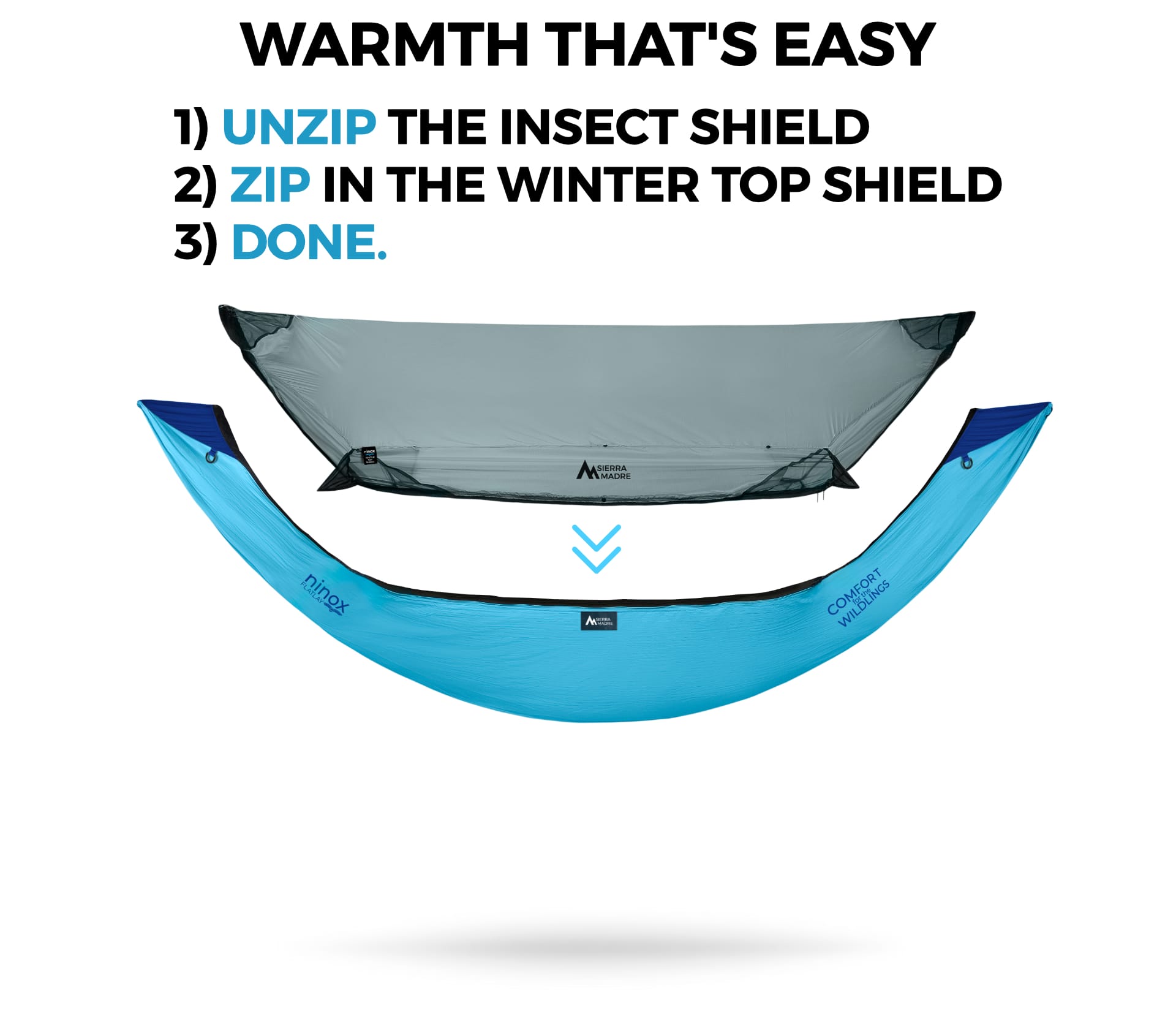 The Ninox Winter Top Shield mates perfectly to your Ninox Hammock, giving you 4th season protection instantly!
