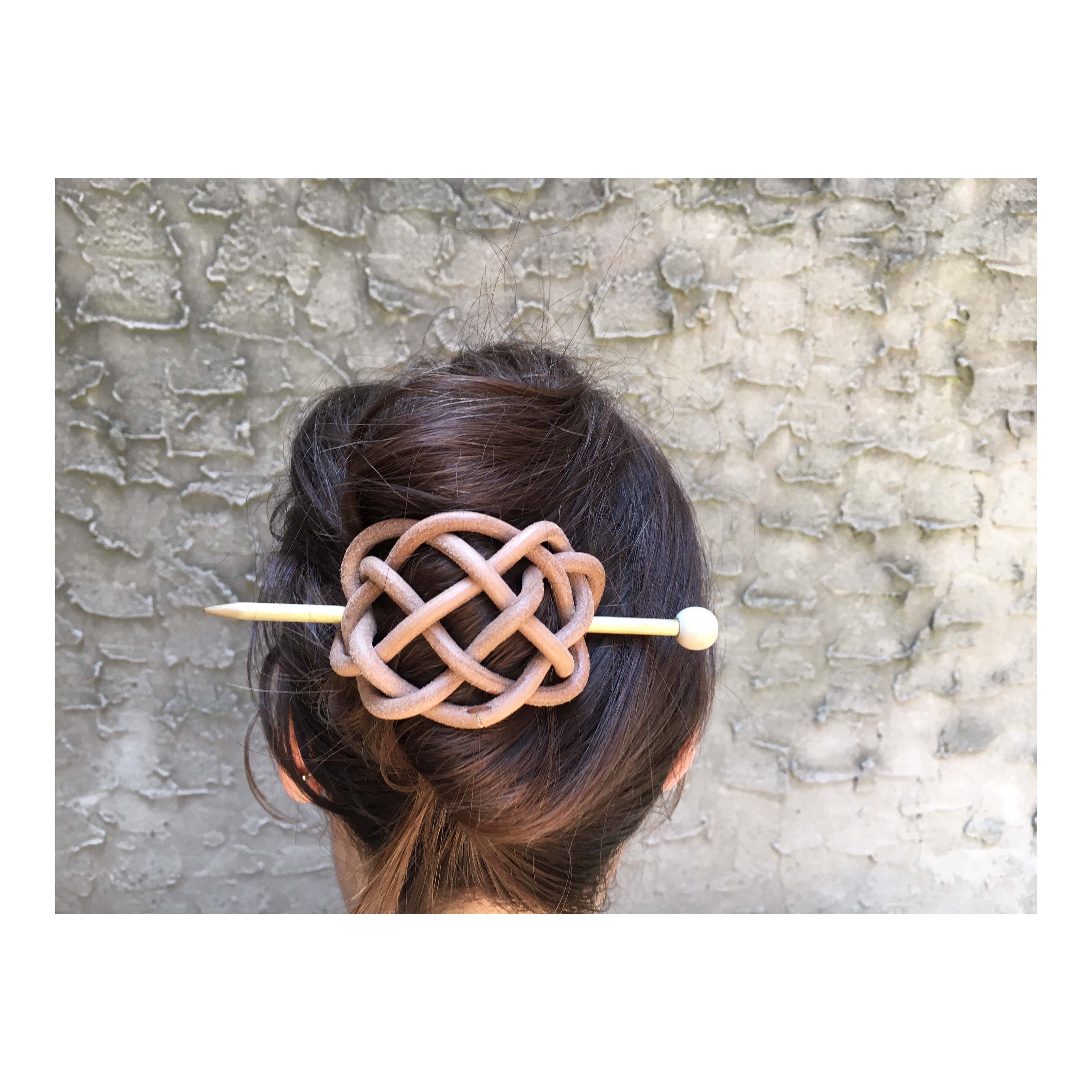 Woven Leather Hair Slide with Brass Pin