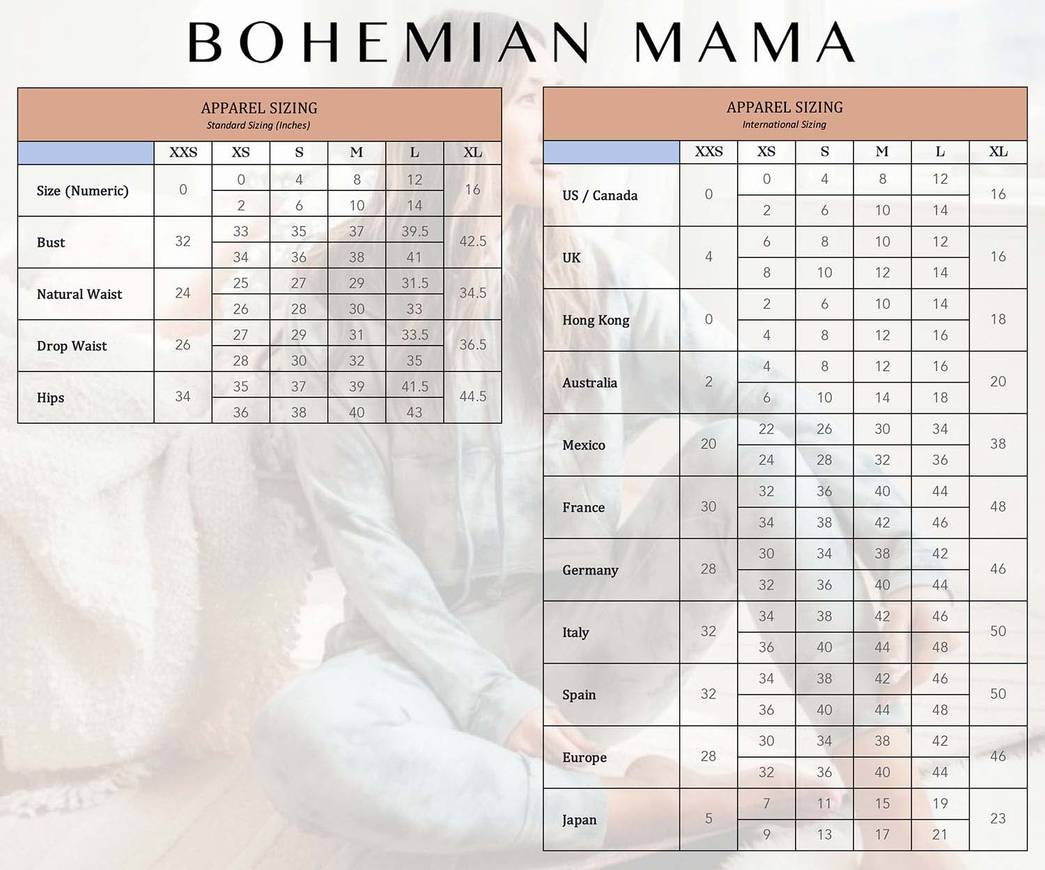 Rolla's Sizing Chart – Bohemian Mama