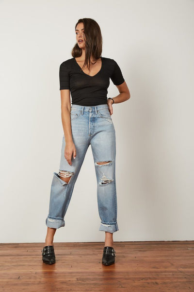 Shop the Toby high-rise boyfriend jeans with distressed detailing from Boyish